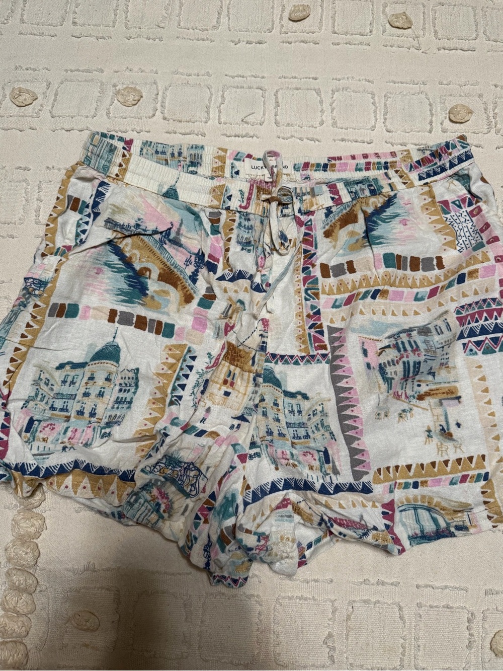 Lucky Brand White Multicolor Printed High-Rise Women’s Shorts